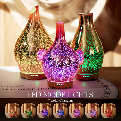 Rose Gold Essential Oil Diffuser 3D Glass Aromatherapy Ultrasonic Humidifier, Waterless Auto-Off, Timer Setting, BPA Free, Air Refresh for Home Hotel Yoga Leisure SPA Gift 150Ml