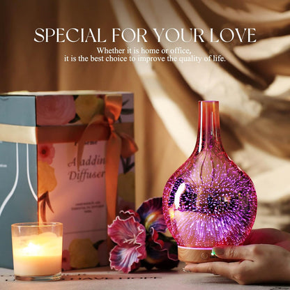 Rose Gold Essential Oil Diffuser 3D Glass Aromatherapy Ultrasonic Humidifier, Waterless Auto-Off, Timer Setting, BPA Free, Air Refresh for Home Hotel Yoga Leisure SPA Gift 150Ml