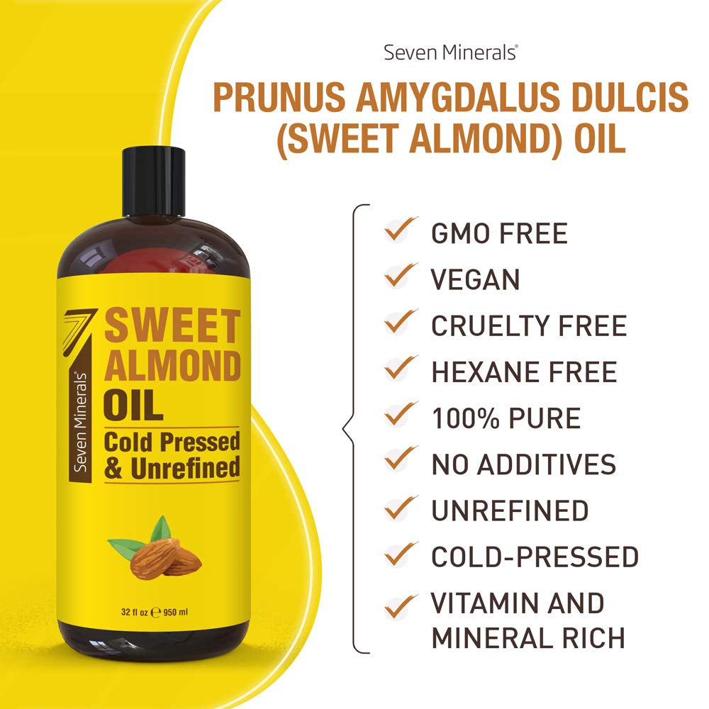 Pure Cold Pressed Sweet Almond Oil - 32 Fl Oz - Unrefined & 100% Natural - Ideal for Skin & Hair - Versatile Carrier Oil for Essential Oils
