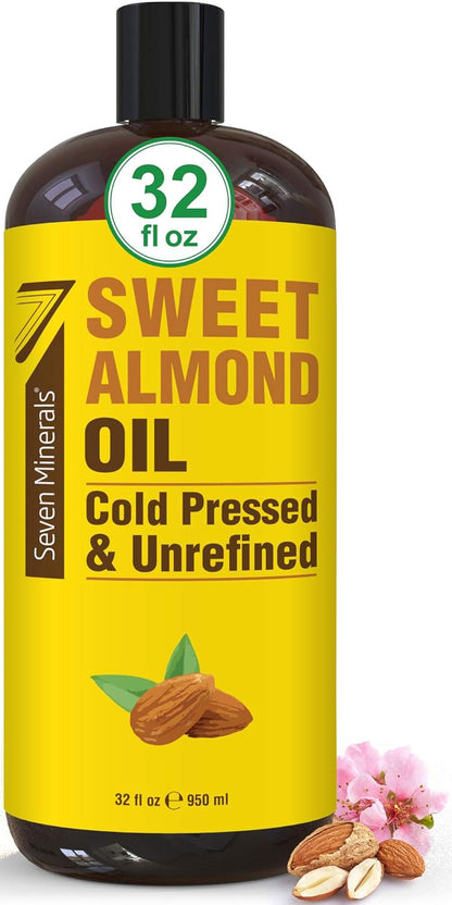 Pure Cold Pressed Sweet Almond Oil - 32 Fl Oz - Unrefined & 100% Natural - Ideal for Skin & Hair - Versatile Carrier Oil for Essential Oils