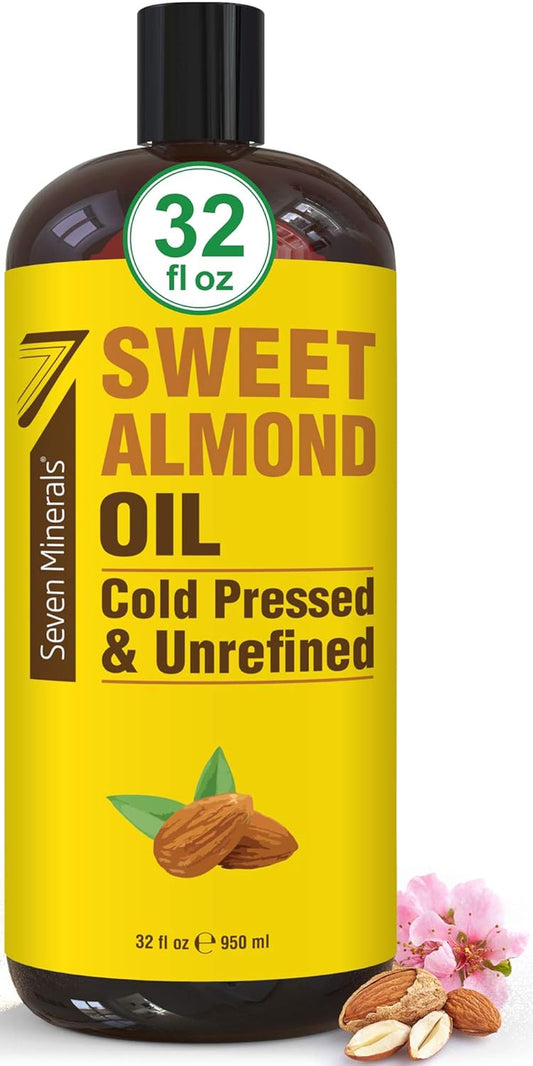 Pure Cold Pressed Sweet Almond Oil - 32 Fl Oz - Unrefined & 100% Natural - Ideal for Skin & Hair - Versatile Carrier Oil for Essential Oils