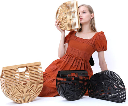 Womens Bamboo Handbag Handmade Large Tote Bag Straw Beach Bags Beach Purse Size