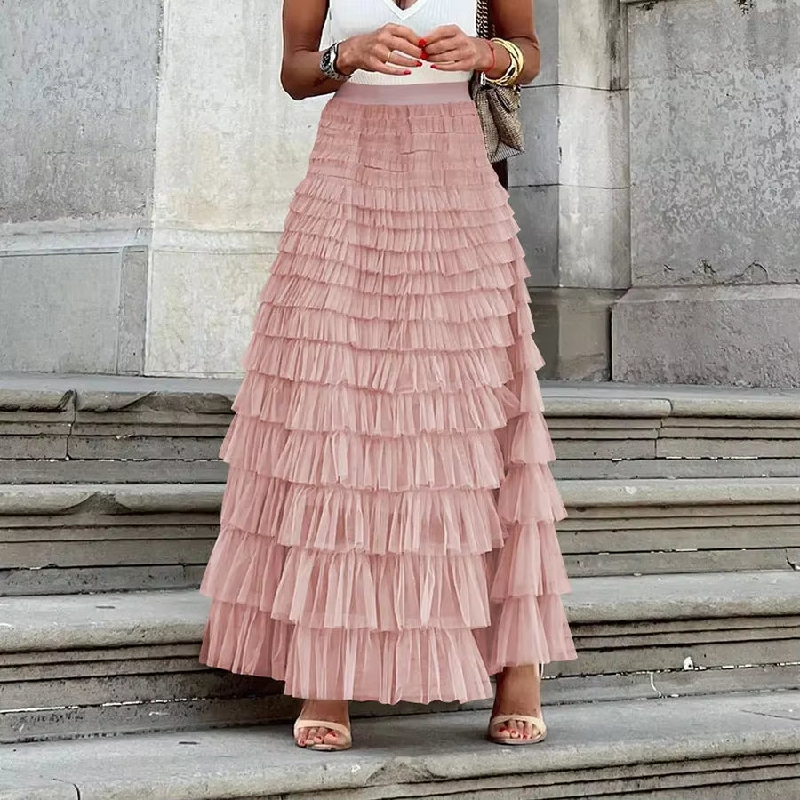 Women Skirts Y2K Cake Skirt a Line Tight High Waist Long Elegant Slim Fit Maxi Party Elegant Casual Temperament Summer 2024